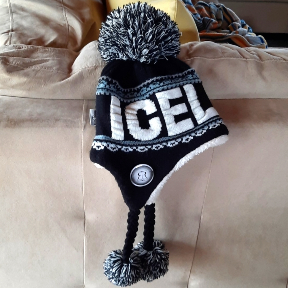 Iceland logo ear flap knit Pompom Hat Touque